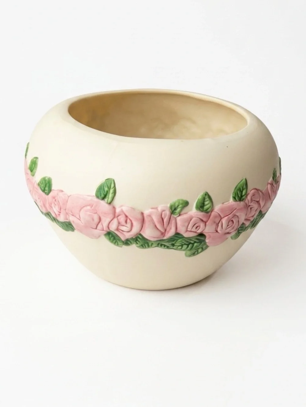 Vintage FTD Pink Rose Ceramic Planter Coquette Garden Flower Cache Pot Rosebud